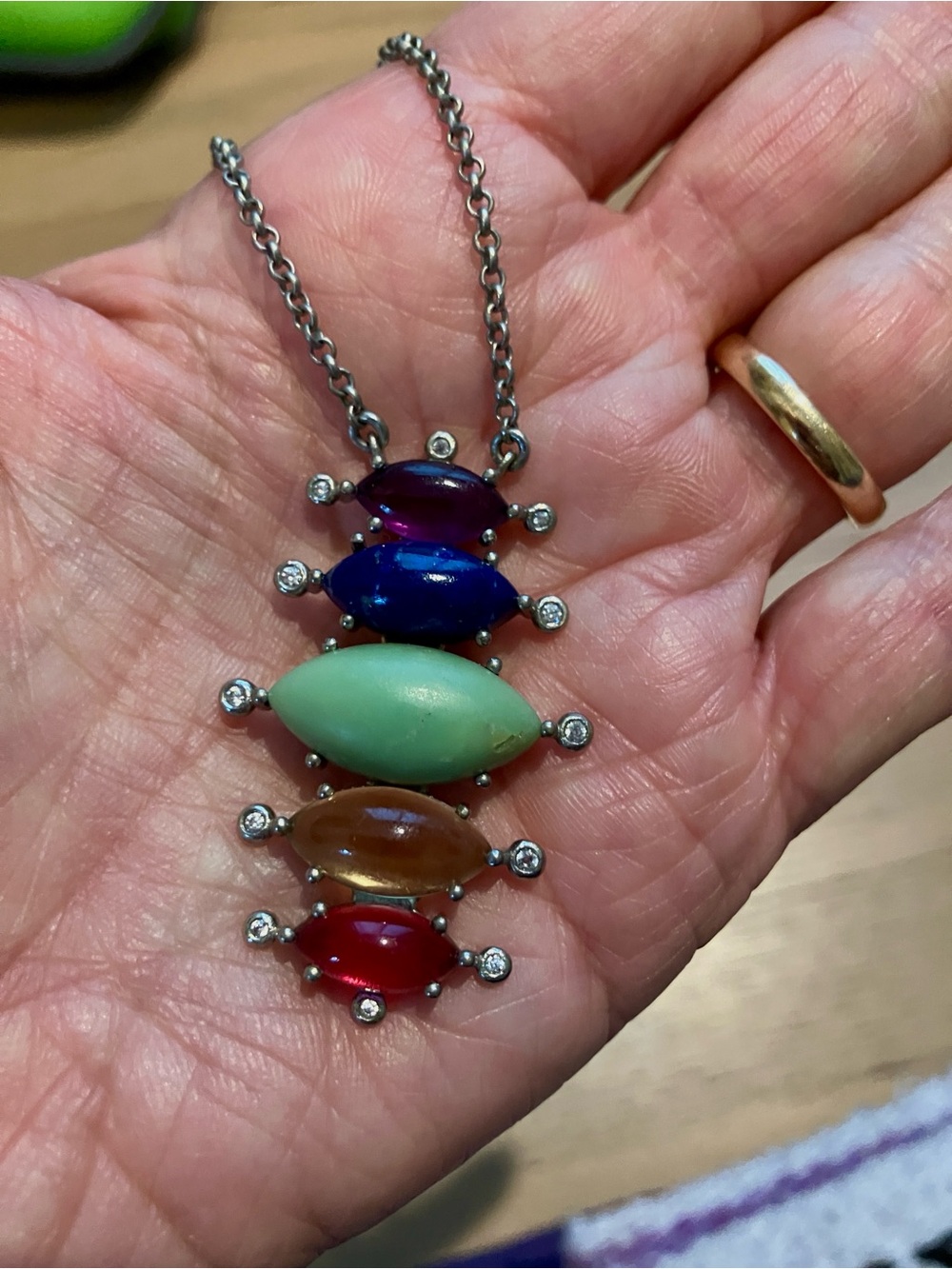 Multi-Stone Five-Color Pendant Necklace in Silver-Tone